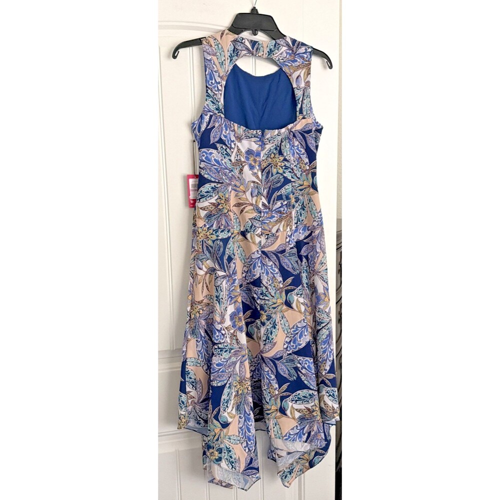 Vince Camuto Women's Sleeveless Printed High-Low-Hem Midi Dress Blue Multi 6 - Picture 11 of 14
